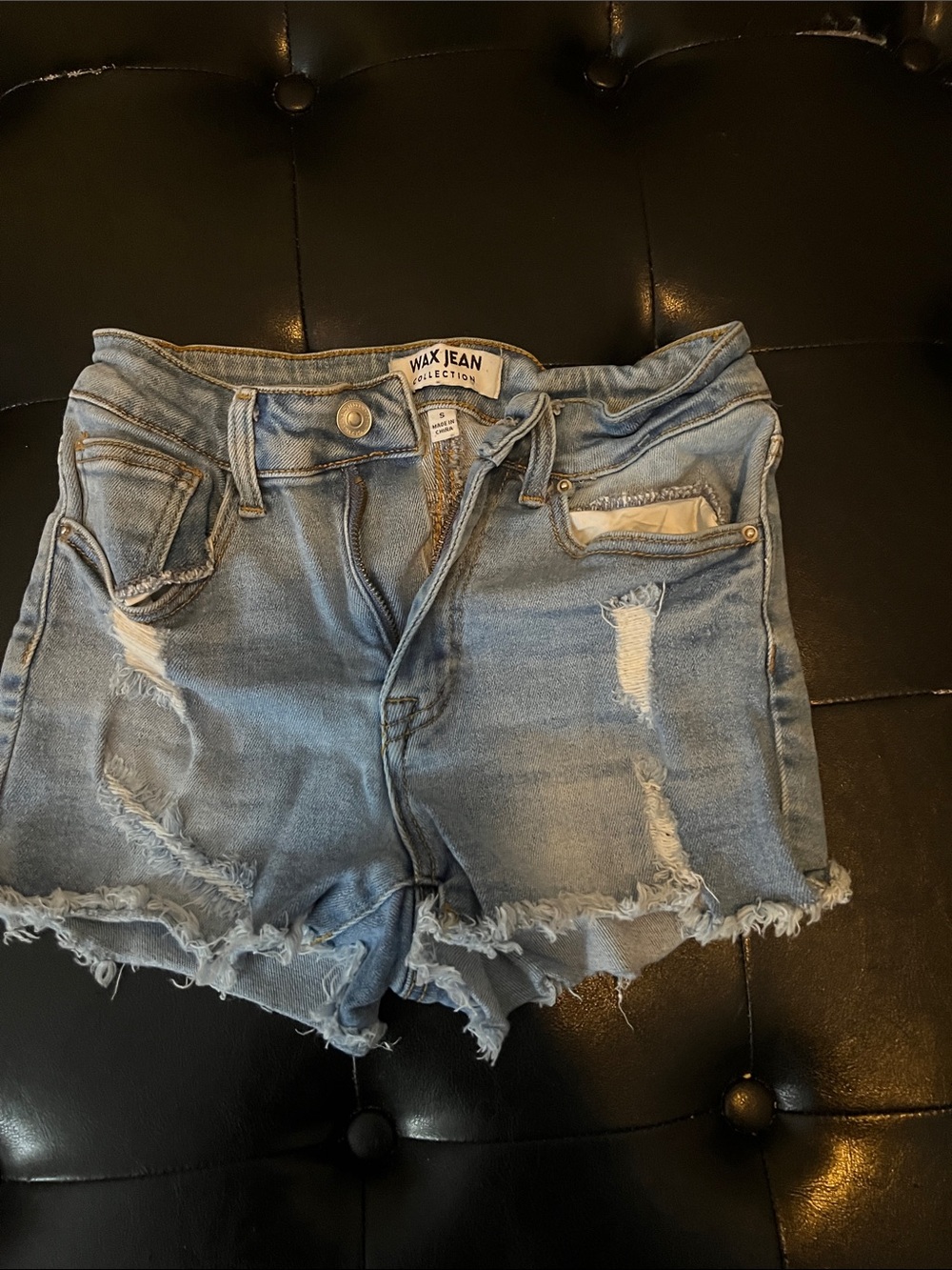 Wax Jean Light Blue Distressed Denim Cutoff Shorts